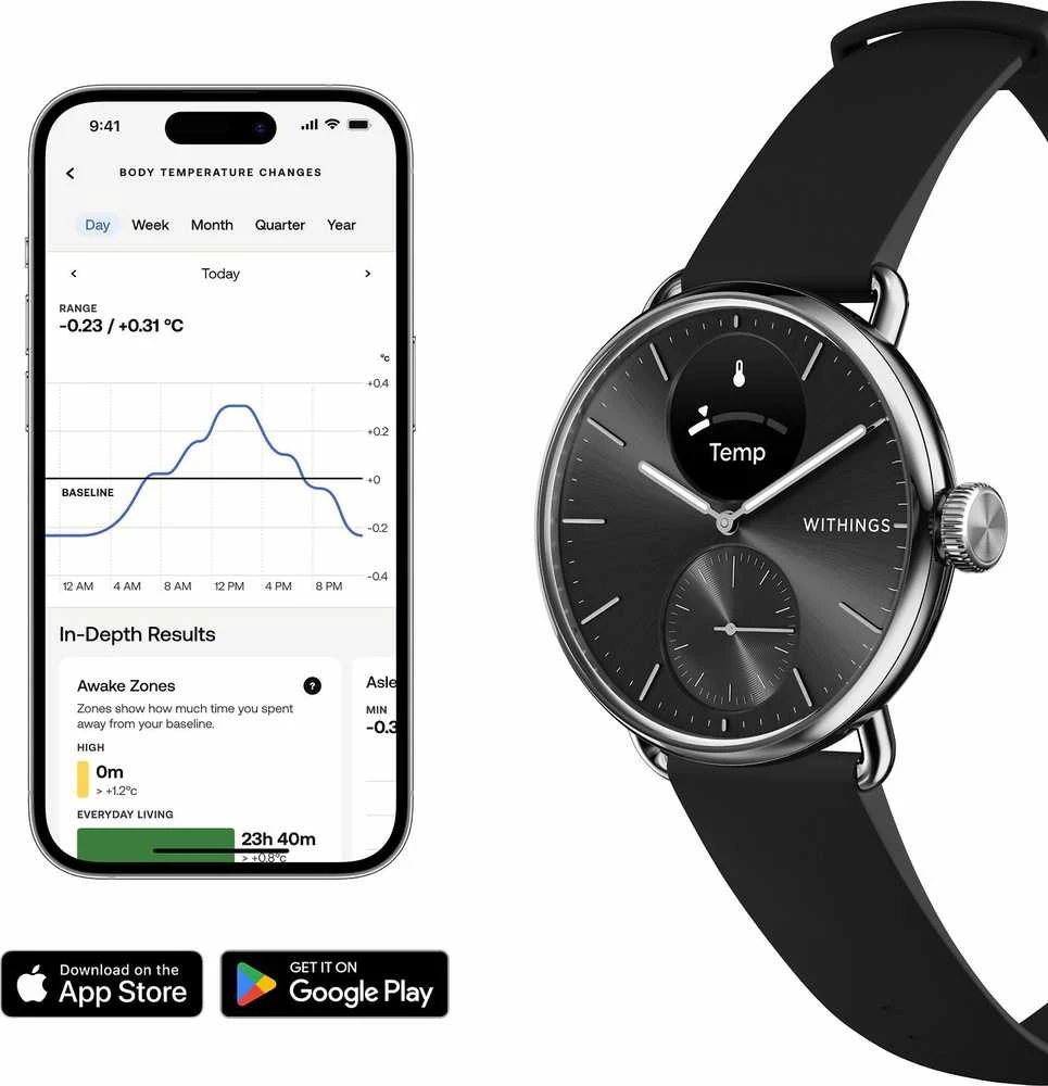 Išmanusis laikrodis Withings Scanwatch 2, 38 mm, Sidabrinės spalvos korpusas su juodos spalvos dirželiu