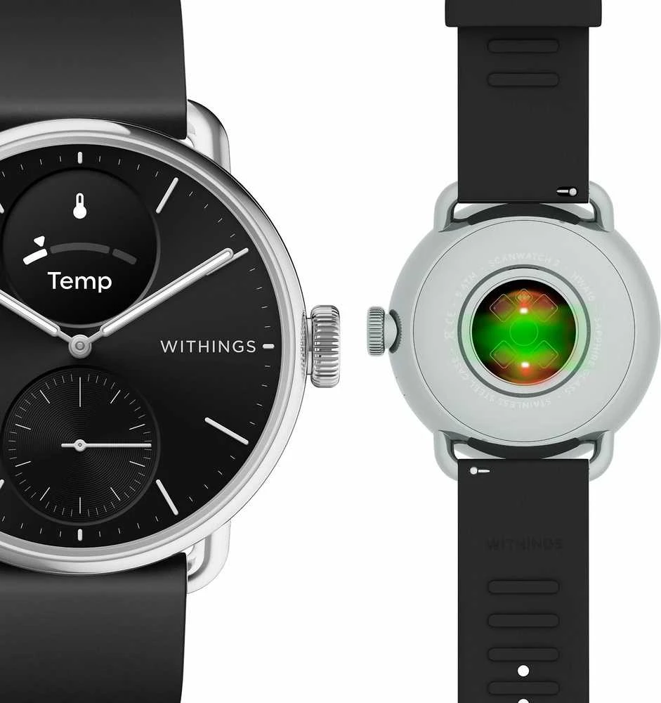 Išmanusis laikrodis Withings Scanwatch 2, 38 mm, Sidabrinės spalvos korpusas su juodos spalvos dirželiu