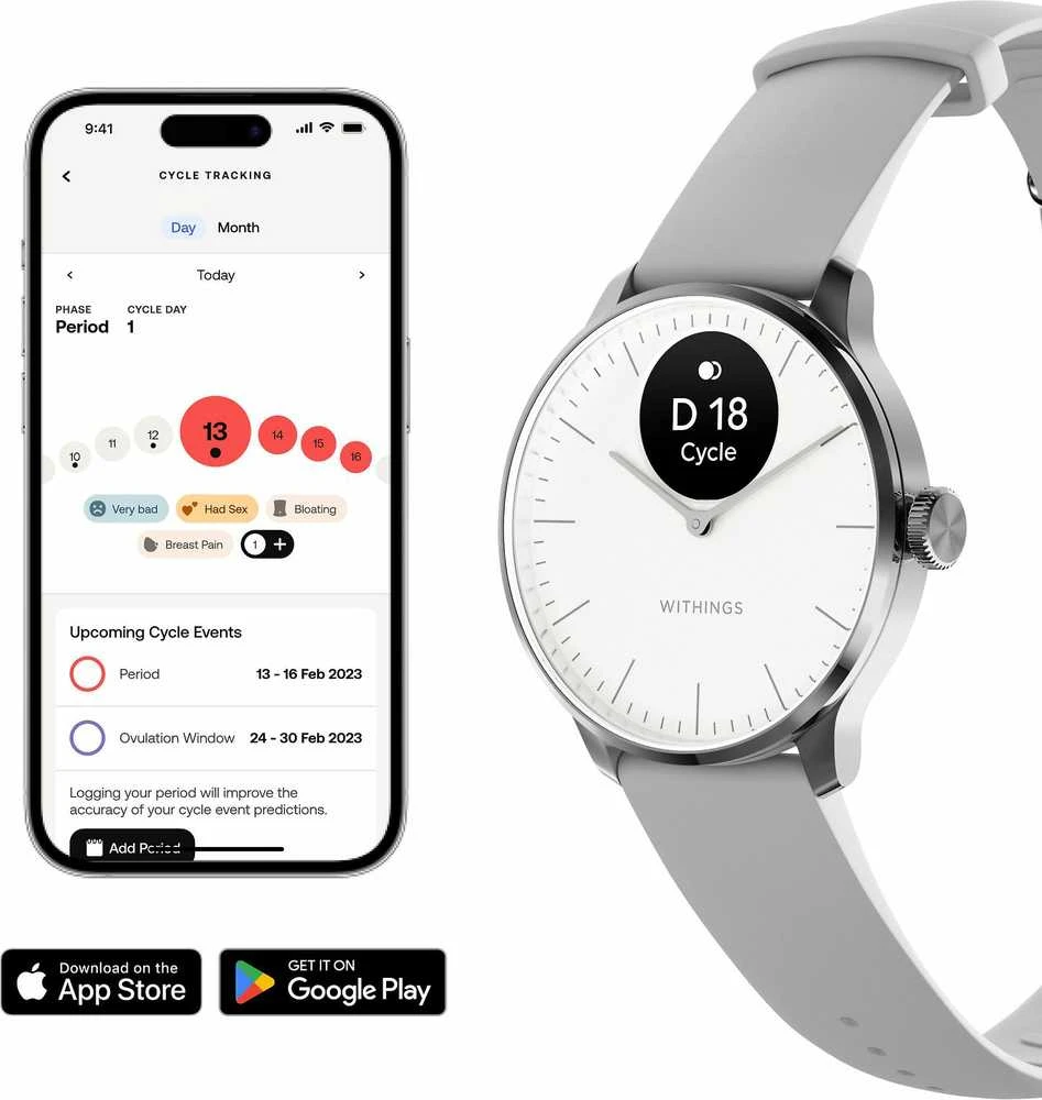 Išmanusis laikrodis Withings Scanwatch Light, 37 mm, Sidabro spalvos korpusas su pilkos spalvos dirželiu