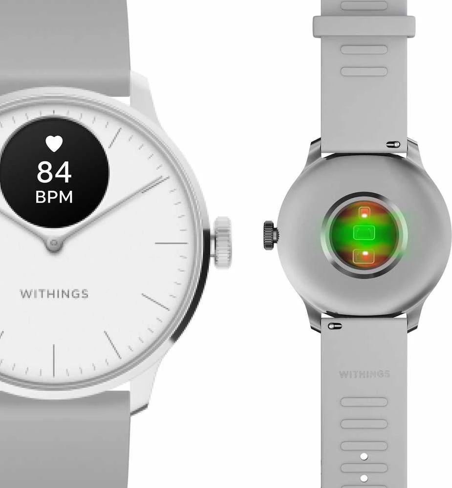 Išmanusis laikrodis Withings Scanwatch Light, 37 mm, Sidabro spalvos korpusas su pilkos spalvos dirželiu