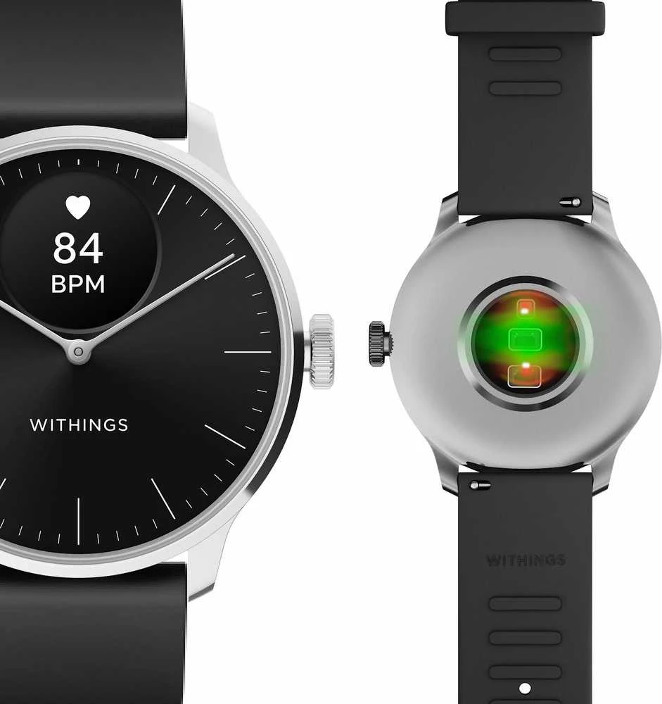 Išmanusis laikrodis Withings Scanwatch Light 37mm, Sidabrinės spalvos korpusas su juodos spalvos dirželiu