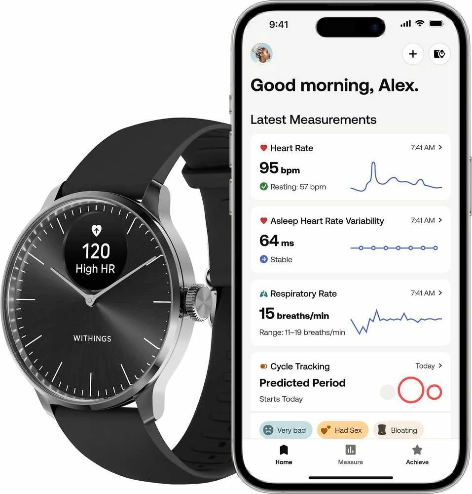 Išmanusis laikrodis Withings Scanwatch Light 37mm, Sidabrinės spalvos korpusas su juodos spalvos dirželiu