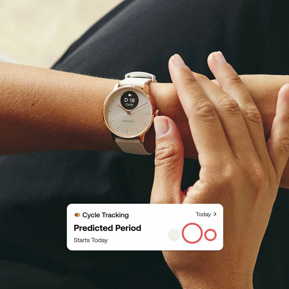Išmanusis laikrodis Withings Scanwatch Light, 37 mm, Rožinio aukso spalvos korpusas su baltos spalvos dirželiu