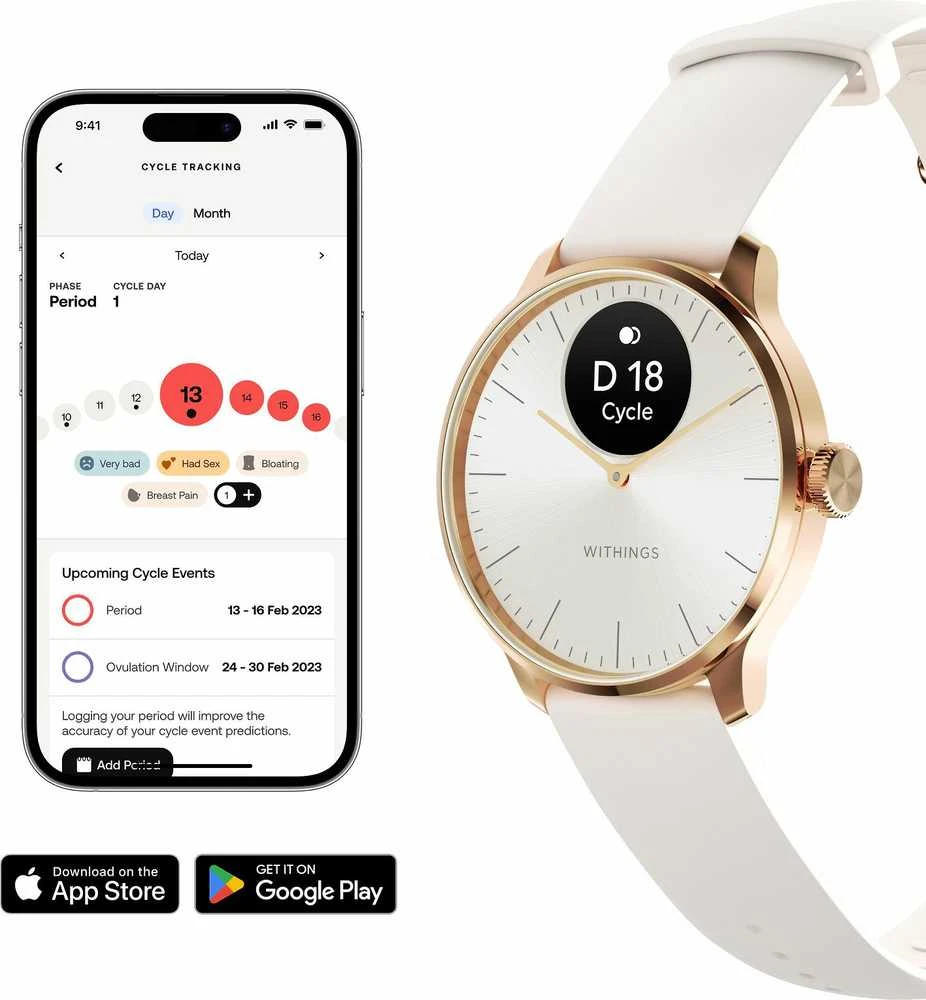 Išmanusis laikrodis Withings Scanwatch Light, 37 mm, Rožinio aukso spalvos korpusas su baltos spalvos dirželiu