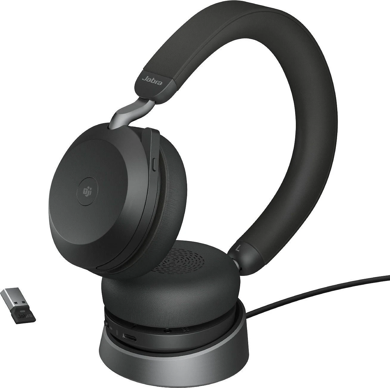 JABRA Evolve2 75 Ausinės on-ear Bluetooth belaidės aktyvus triukšmo slopinimas USB-A noise isolating juodas su charging stand MS Te