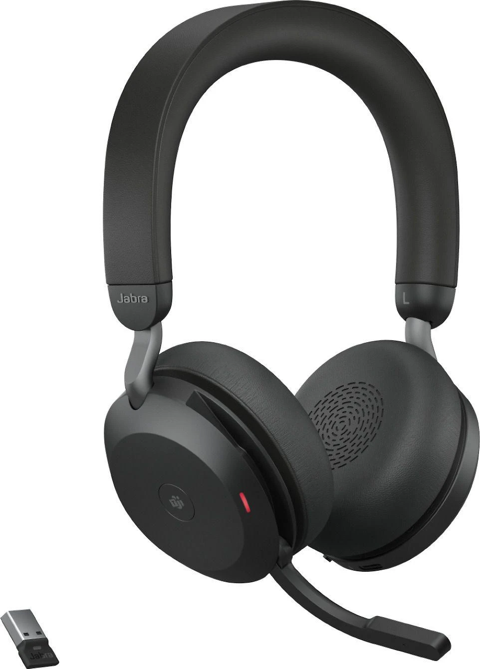 JABRA Evolve2 75 Ausinės on-ear Bluetooth belaidės aktyvus triukšmo slopinimas USB-A noise isolating juodas su charging stand MS Te