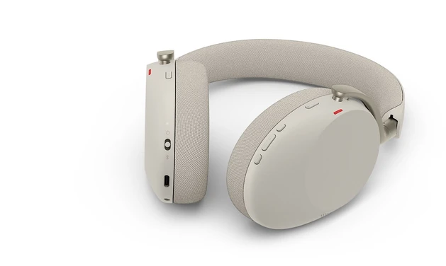 Jabra Evolve2 85 smėlio spalvos ausinės su apvado mygtukais