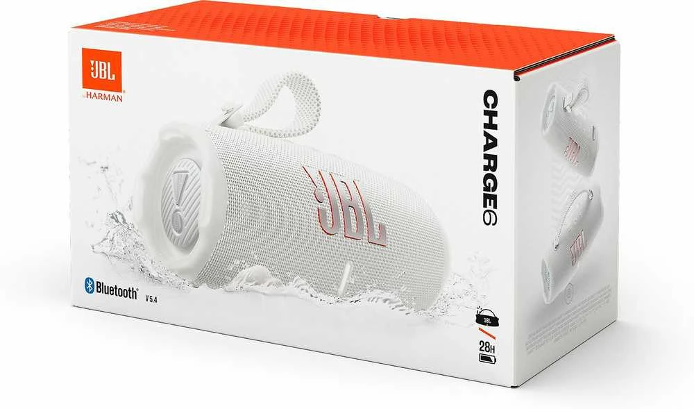 JBL Charge 6 nešiojama kolonėlė, baltos spalvos