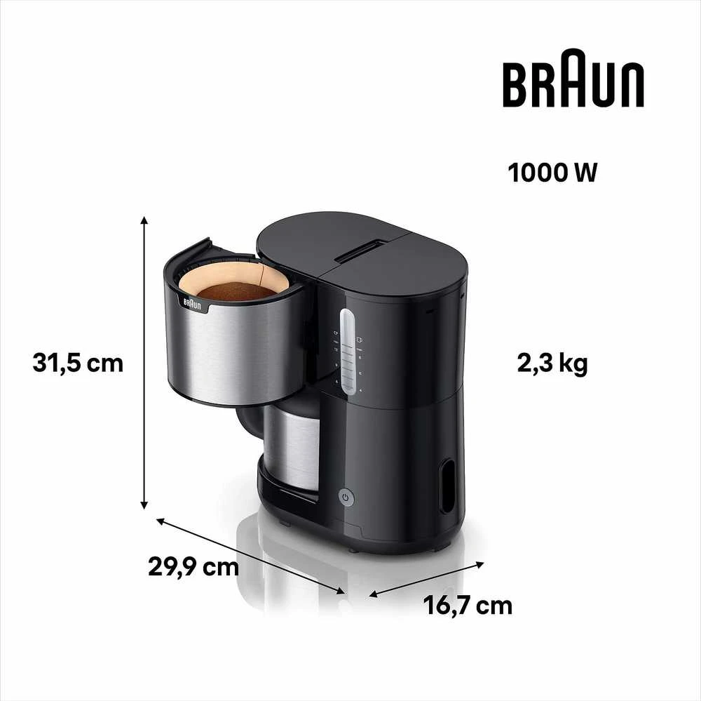 Kavos aparatas Braun IDCollection KF1505 BK, Lašelinis kavos virimo aparatas, 1,2 l, Malta kava, 1000 W, Juoda