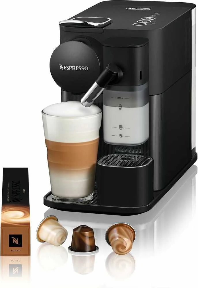Automatinis kavos aparatas su pieno plakikliu Delonghi EN510.W Nespresso, Juodos spalvos
