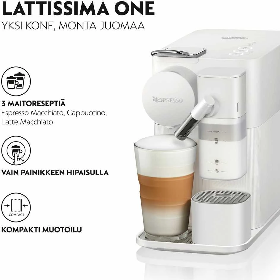 Automatinis kavos aparatas su pieno plakikliu Delonghi EN510.W Nespresso, Baltos spalvos
