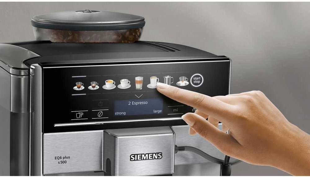SIEMENS Kavos aparatas TE655203RW Slėgis 15 bar, Su pieno plakikliu, Automatinis, 1500 W, Juodas/ stainless steel