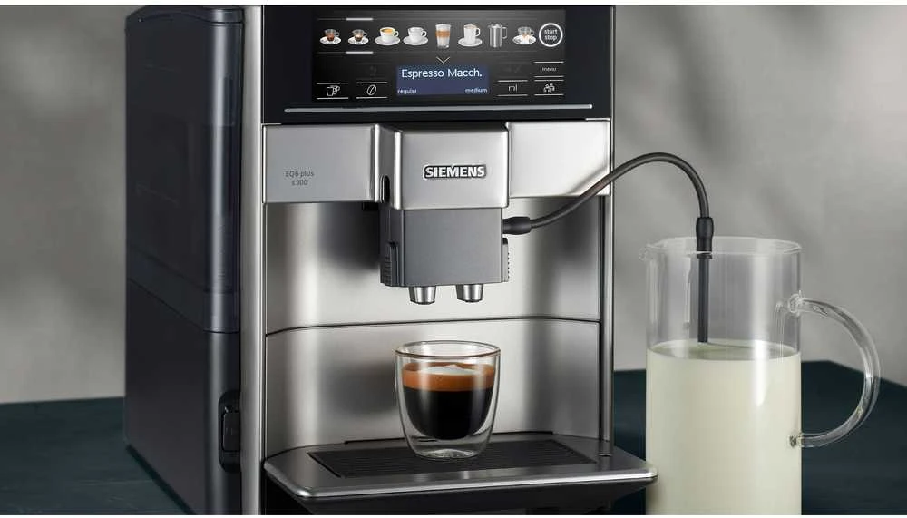 SIEMENS Kavos aparatas TE655203RW Slėgis 15 bar, Su pieno plakikliu, Automatinis, 1500 W, Juodas/ stainless steel