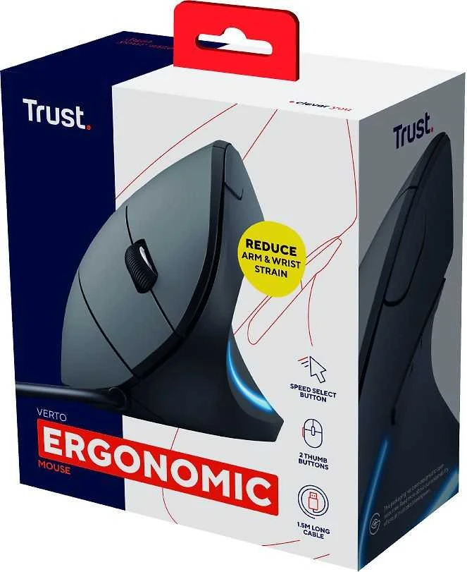 Kompiuterio pelė Trust USB Verto, ergonomiška, juodos spalvos