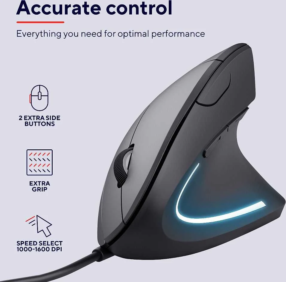 Kompiuterio pelė Trust USB Verto, ergonomiška, juodos spalvos