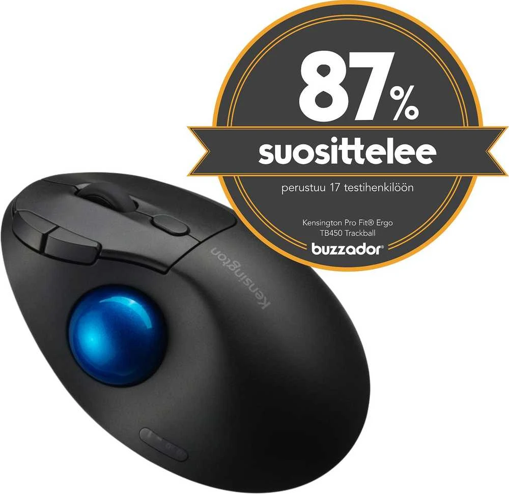 Kensington ProFit Ergo TB450 Trackball Belaidė pelė, RF belaidė + Bluetooth, 1600 DPI, Juodas/Mėlyna