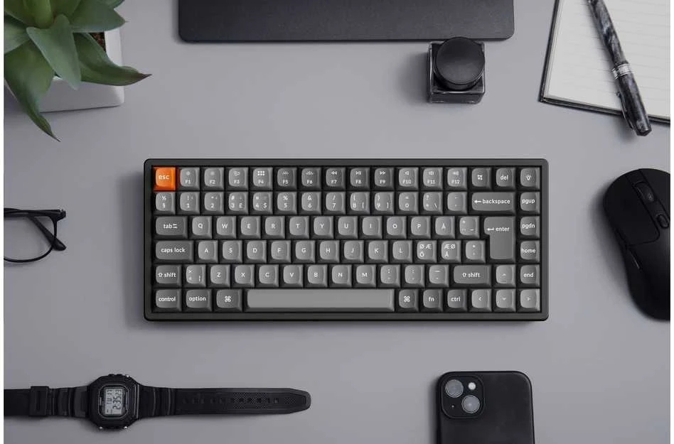 Klaviatūra Keychron K2 Max, su laidu & Wireless, USB + RF belaidė + Bluetooth, Mechaninė, QWERTY, RGB LED, Juodas, Pilkas