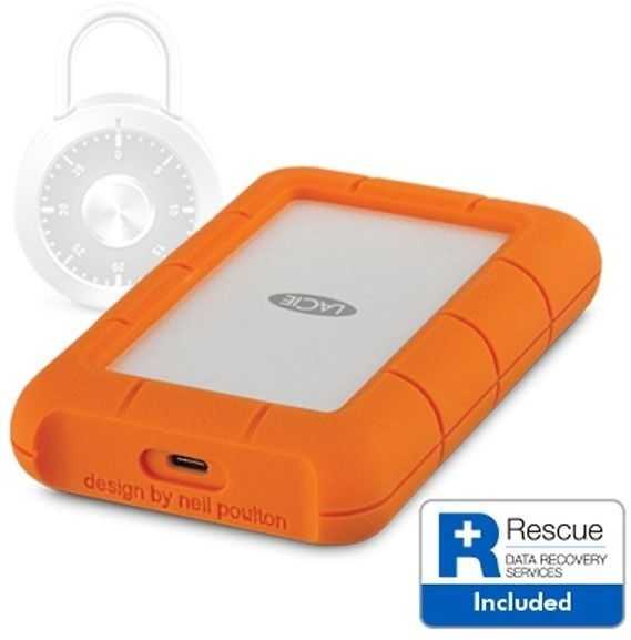 „LaCie Rugged Secure 2 TB“, išorinis kietasis diskas - baltas/oranžinis, USB-C 3.2 Gen 1 (5 Gbit/s)