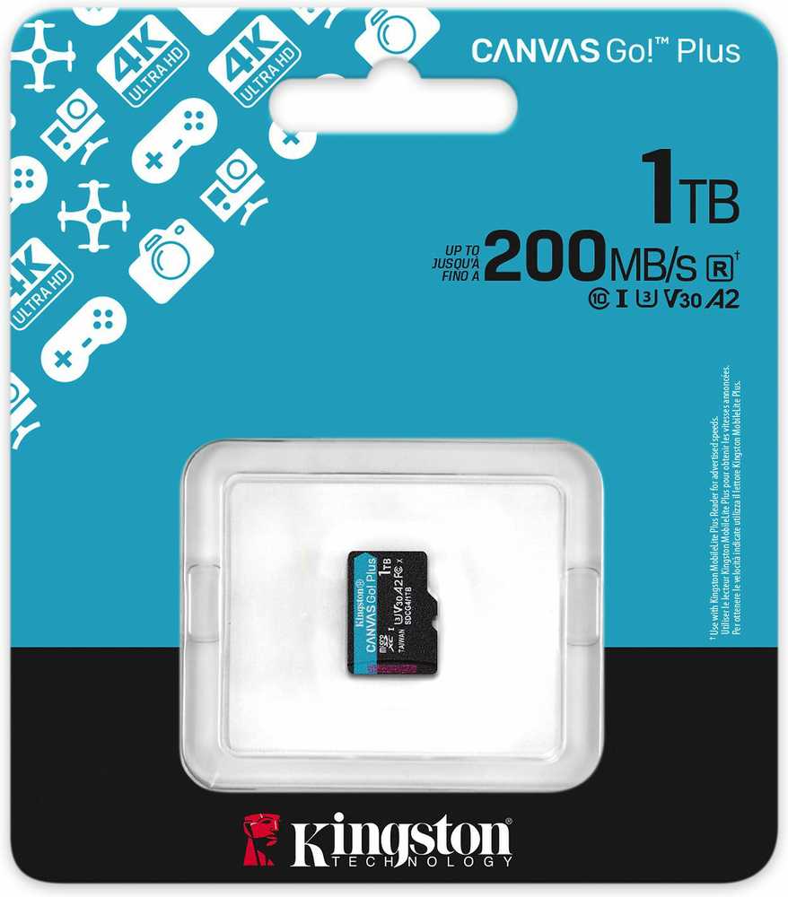 „Kingston Technology 1TB Micro SDXC Canvas Go Plus Gen4 200R A2 U3“ atminties kortelė be ADP
