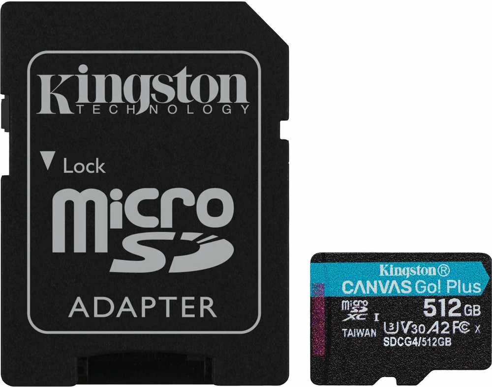 Atminties kortelė „Kingston Technology“ 512 GB „Micro SDXC Canvas Go Plus Gen4“ 200 MB/s A2 U3 V30 kortelė + adapteris