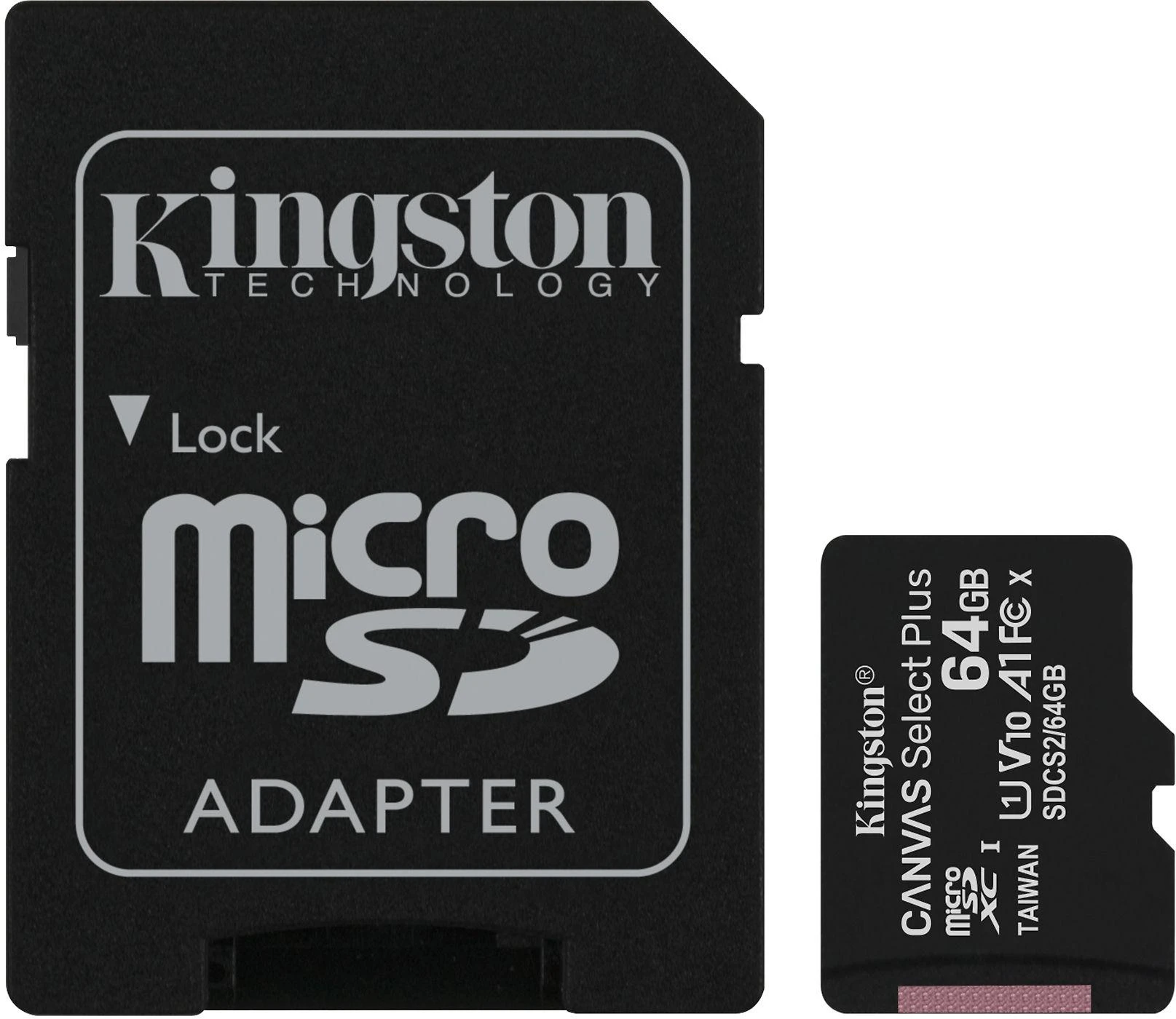 Atminties kortelė Kingston Canvas Select Plus MicroSDXC, 64 GB, su SD adapteriu