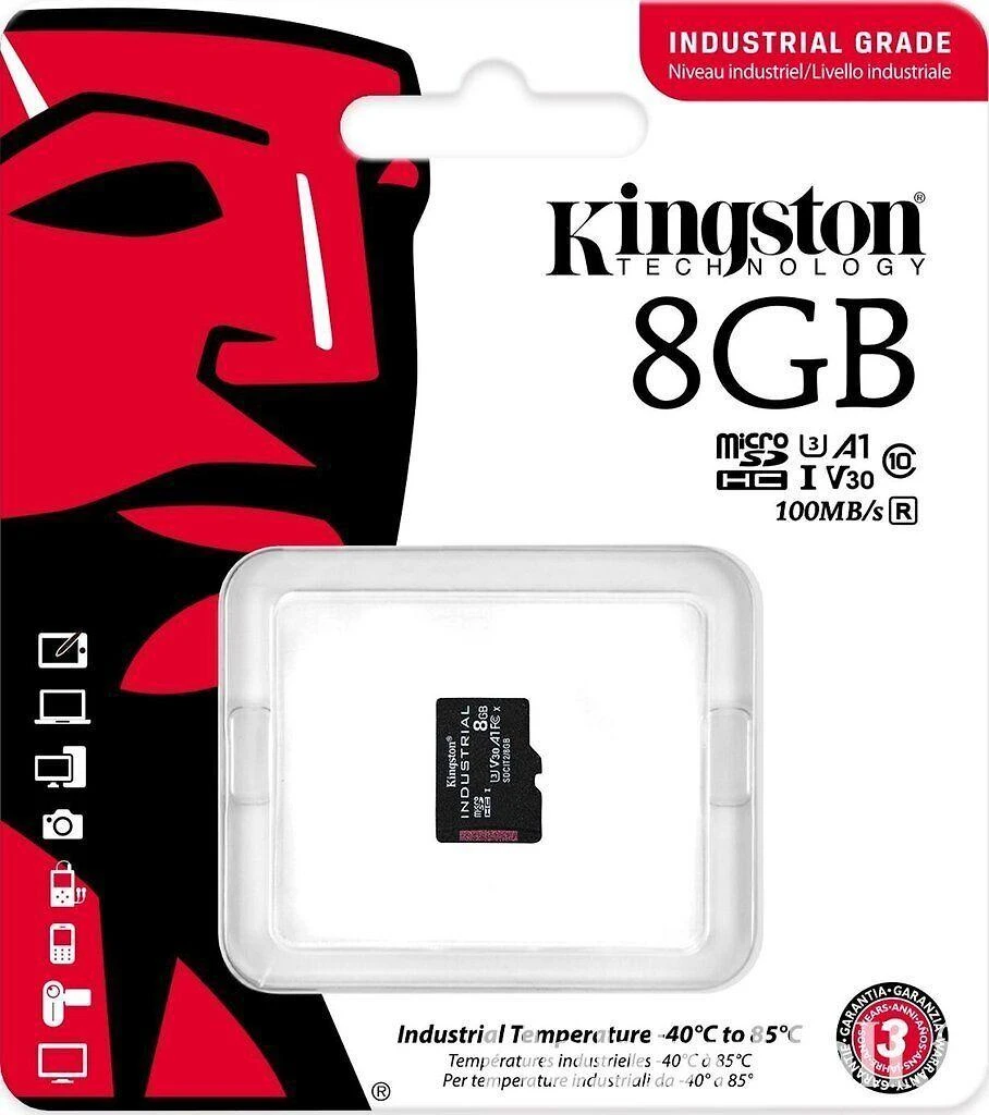 Atminties kortelė Kingston | UHS-I | 8 GB | Micro SDHC/SDXC Industrial Card | Flash atminties klasė Class 10, UHS-I, U3, V30, A1 | SD Adapteris