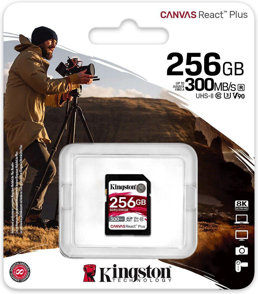 Atminties kortelė KINGSTON 256GB Canvas React Plus SDXC UHS-II 300R/260W U3 V90, skirtas Full HD/4K/8K