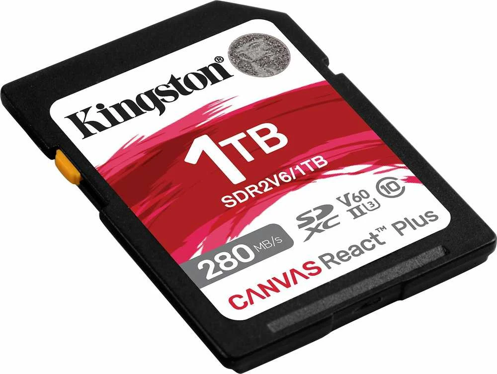 Atminties kortelė „Kingston Technology 1TB Canvas React Plus SDXC UHS-II 280R/150W U3 V60“ atmintis, skirta „Full HD“ / 4K atmintims
