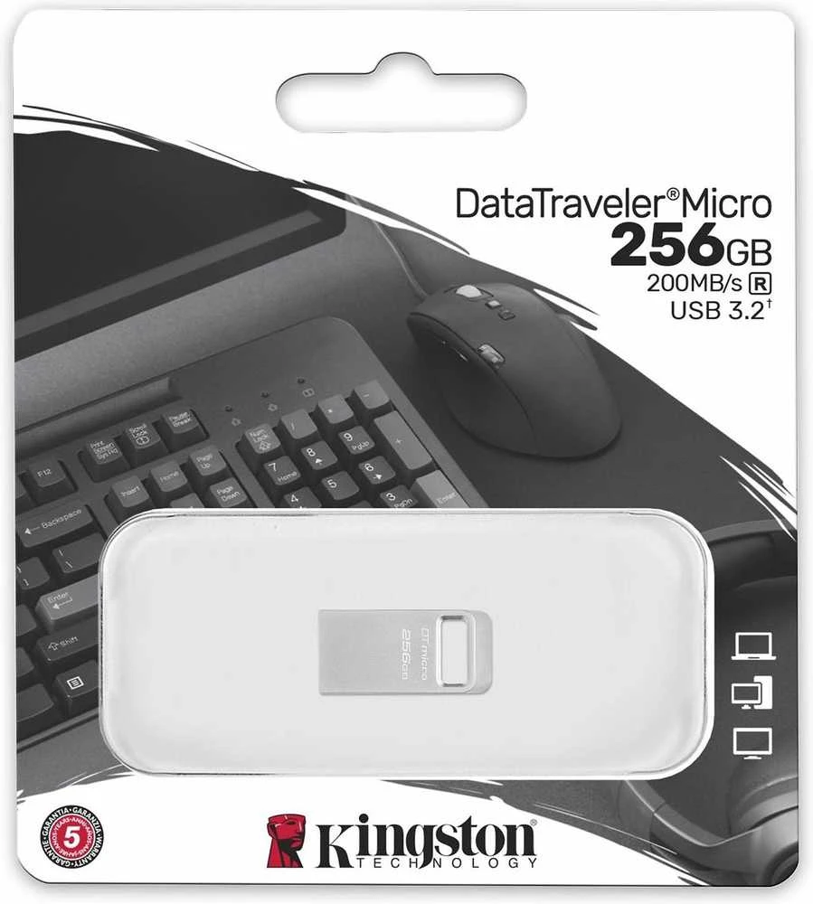 „Kingston“ | USB 3.2 atmintinė | „DataTraveler micro“ | 256 GB | USB A tipo | Sidabrinis