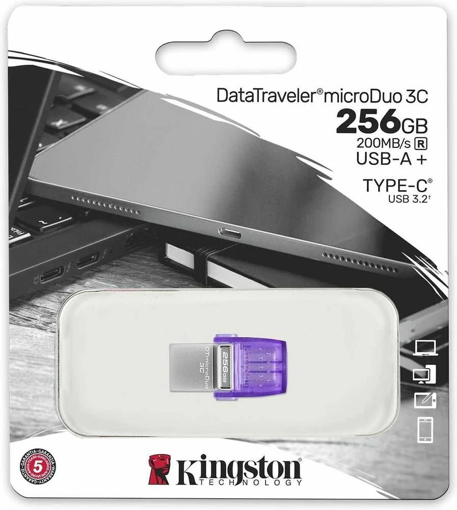 USB laikmena Kingston DataTraveler microDuo 3C, 256 GB, USB Type-A / USB Type-C