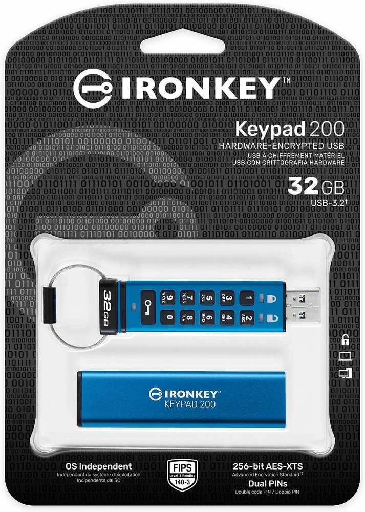KINGSTON 32GB IRONKEY KEYPAD 200, FIPS 140-3 LVL 3 (PENDING) AES-256 ENCRYPTED