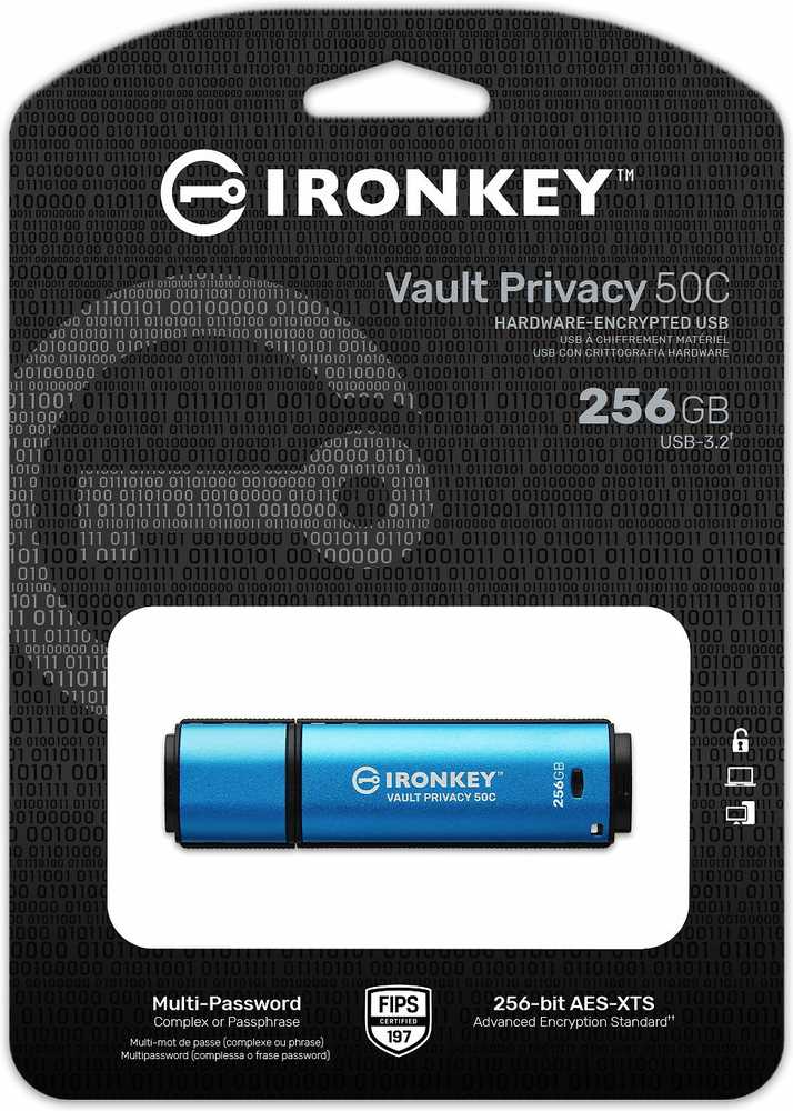 „Kingston IronKey Vault Privacy 50C“ 256 GB USB-C, 256 bitų, AES šifruotas