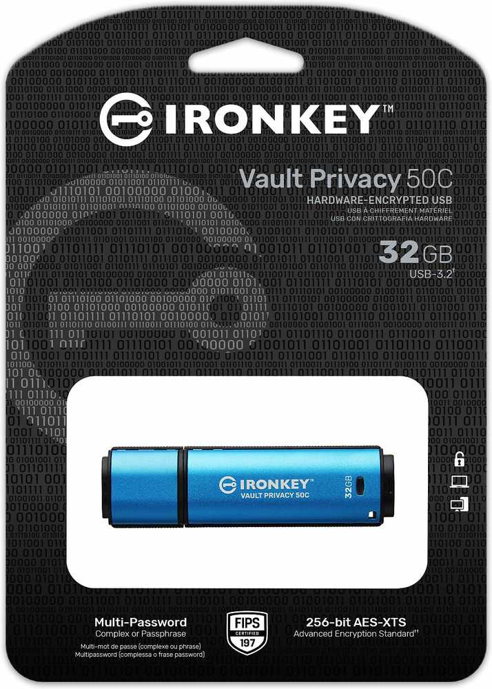 „Kingston IronKey Vault Privacy 50C“ 32 GB USB-C, 256 bitų, AES šifruotas