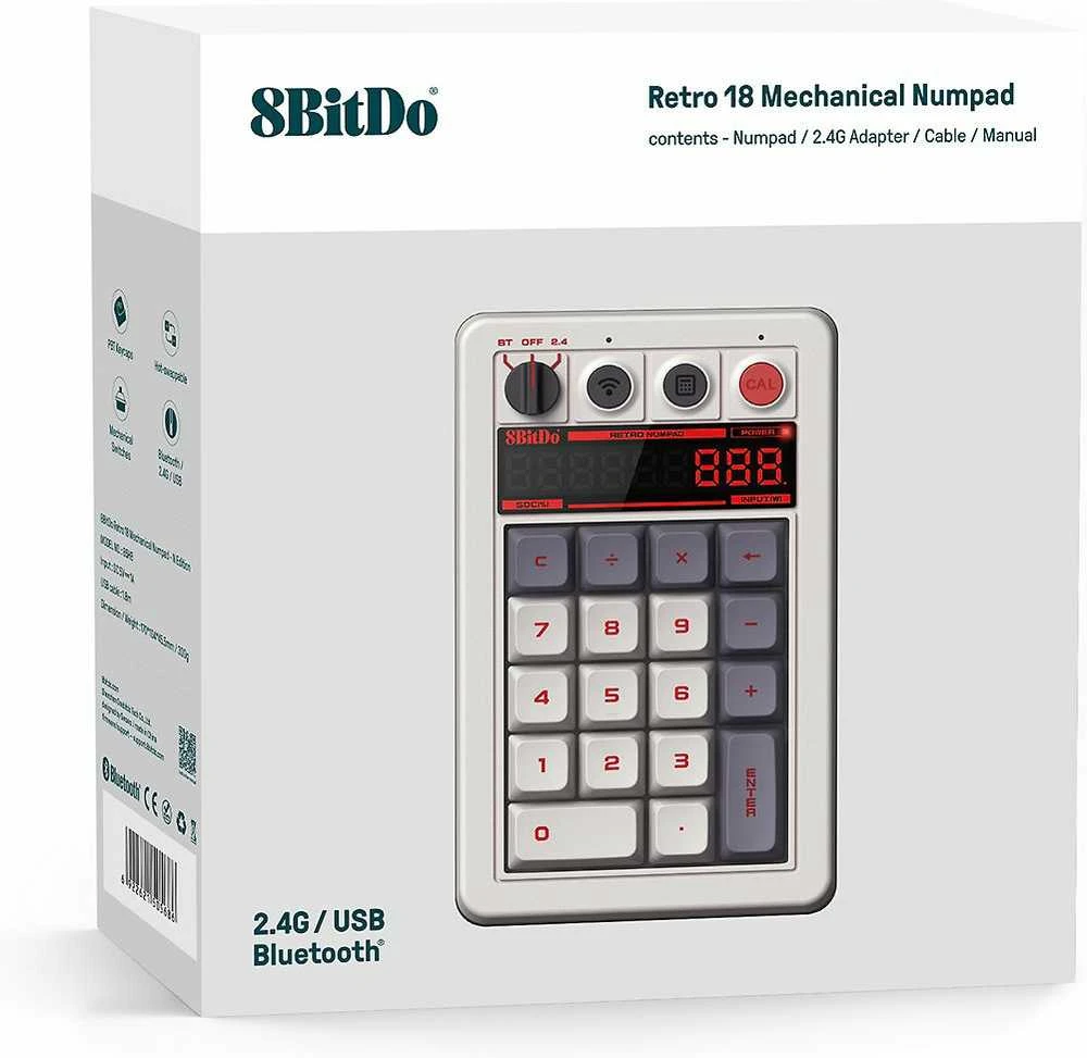 8BitDo mechaninė skaitmeninė klaviatūra su kalkuliatoriaus režimu, Bluetooth, laidinė, Windows ir Android, N Edition