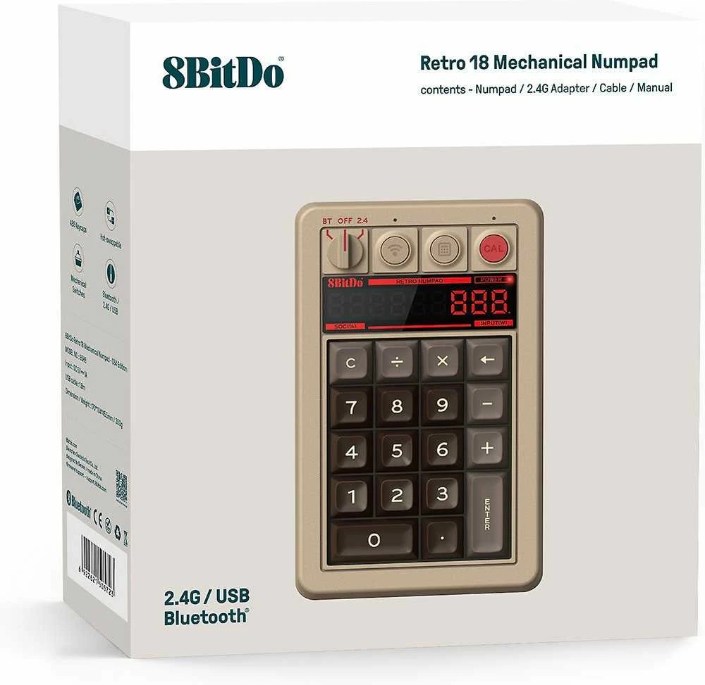 8BitDo mechaninė skaičių klaviatūra su LED ekranu, Bluetooth, 2,4G, C64 Edition, Windows/Android