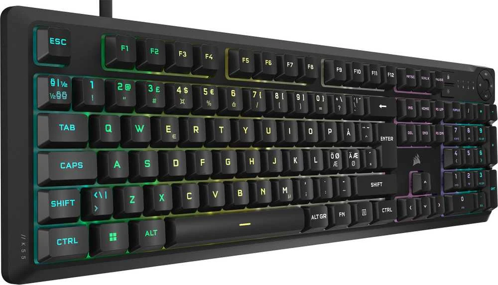 Corsair Klaviatūra | K55 CORE RGB | Klaviatūra žaidimams | su laidu | Nordic | Juodas | USB Type-A | Rubber Dome