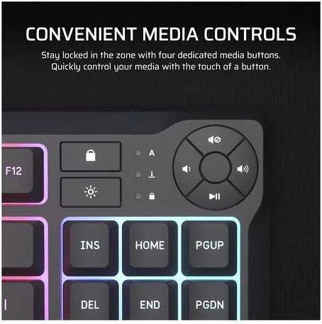 Klaviatūra Corsair Microsystems Corsair K55 CORE TKL, su laidu, USB, Membrane, QWERTY, RGB LED, Juodas