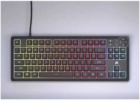 Klaviatūra Corsair Microsystems Corsair K55 CORE TKL, su laidu, USB, Membrane, QWERTY, RGB LED, Juodas