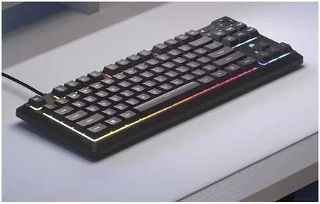 Klaviatūra Corsair Microsystems Corsair K55 CORE TKL, su laidu, USB, Membrane, QWERTY, RGB LED, Juodas