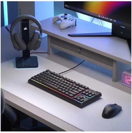 Klaviatūra Corsair Microsystems Corsair K55 CORE TKL, su laidu, USB, Membrane, QWERTY, RGB LED, Juodas