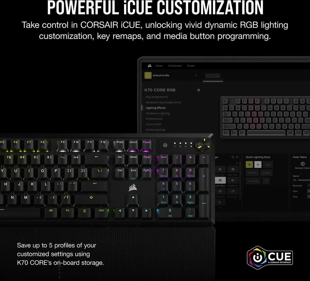 Corsair Microsystems Corsair K70 CORE RGB Mechaninė klaviatūra žaidimams + su riešo atrama