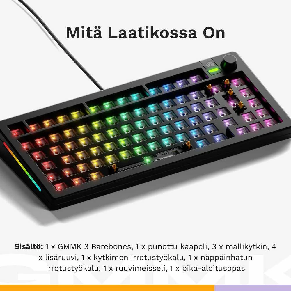 Glorious GMMK 3 75 % Custom žaidimų klaviatūra – Barebone, ISO išdėstymas, juodos spalvos