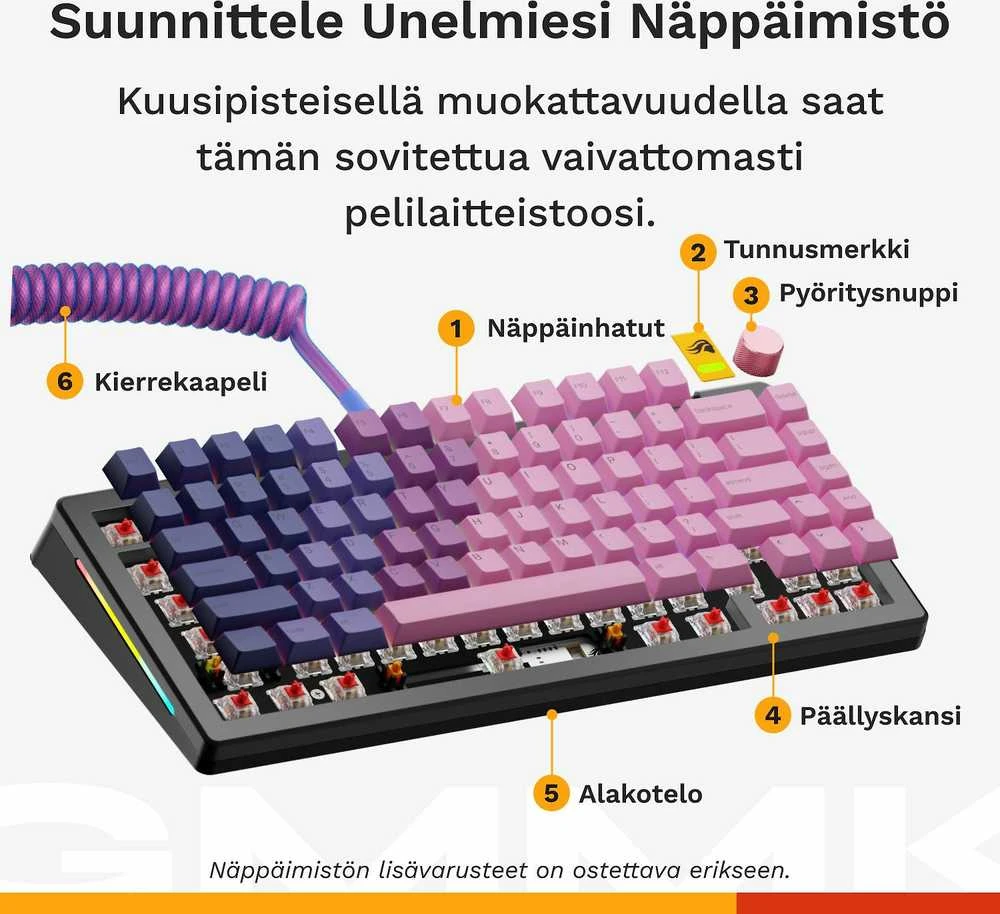 Glorious GMMK 3 75 % Custom žaidimų klaviatūra – Barebone, ISO išdėstymas, juodos spalvos