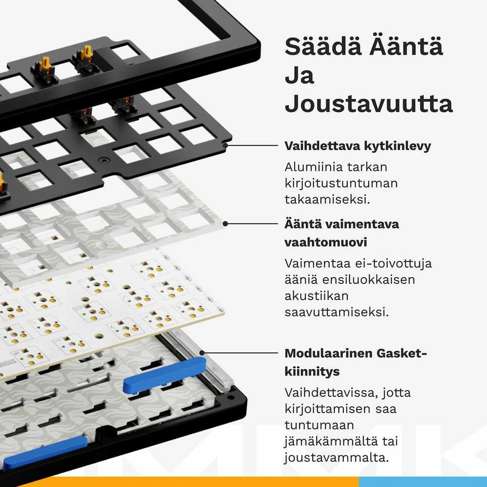 Glorious GMMK 3 75 % Custom žaidimų klaviatūra – Barebone, ISO išdėstymas, juodos spalvos