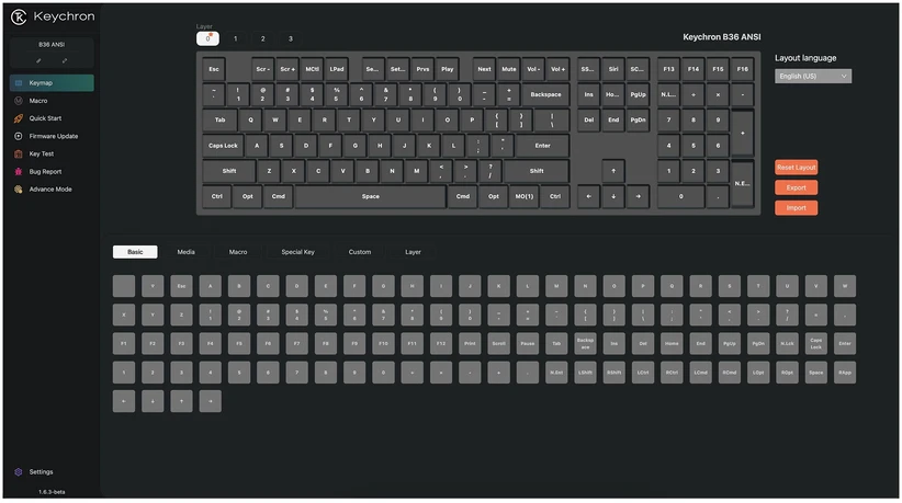Klaviatūra Keychron B36 & BM25 näppäimistö ja hiiri