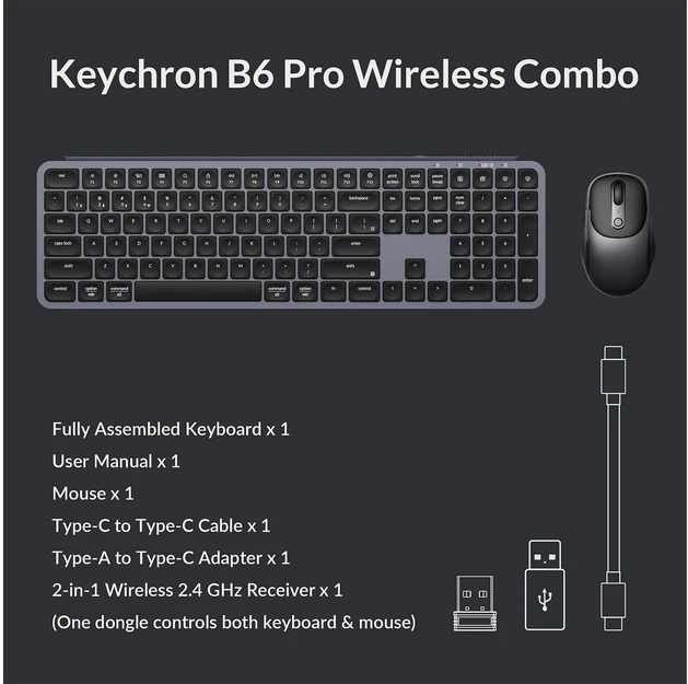 Keychron B6 Pro & BM24 Klaviatūra ir pelė Combo Wireless Tri-Mode