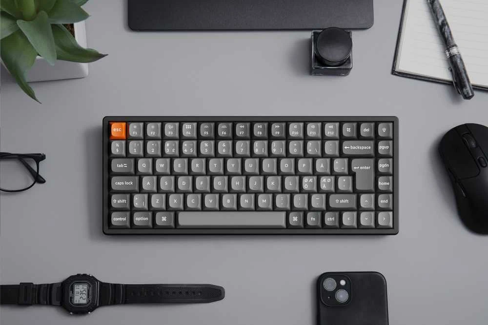 Klaviatūra Keychron K2 Max, su laidu & Wireless, USB + RF belaidė + Bluetooth, Mechaninė, QWERTY, RGB LED, Juodas, Pilkas