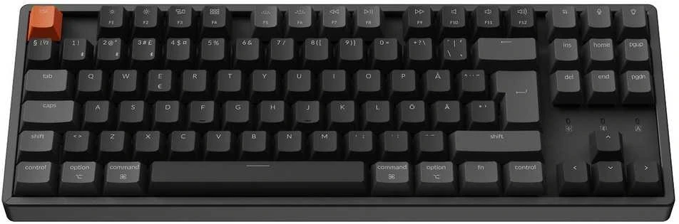 Klaviatūra Keychron K8 QMK, su laidu & Wireless, USB + RF belaidė + Bluetooth, Magnetic-mechaninė key switch, RGB LED, Juodas