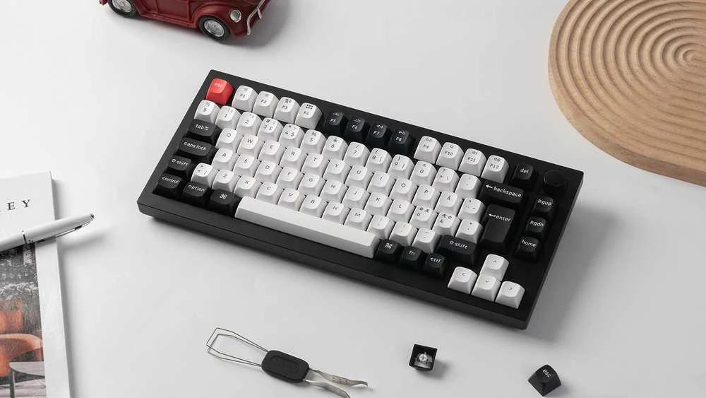 Klaviatūra Keychron Q1 HE, su laidu & Wireless, USB + RF belaidė + Bluetooth, Magnetic-mechaninė key switch, QWERTY, RGB LED, Juodas, Pilkas