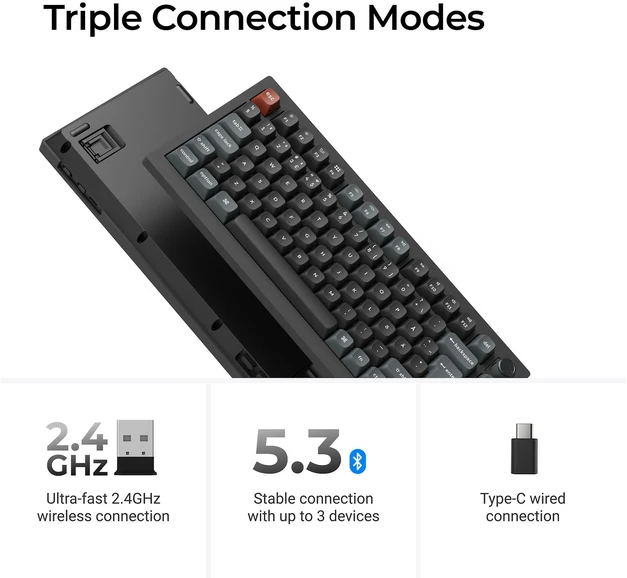 Klaviatūra Keychron V1 Ultra 75% 8K Wireless Tri-Mode Juodas Keychron POM Brown